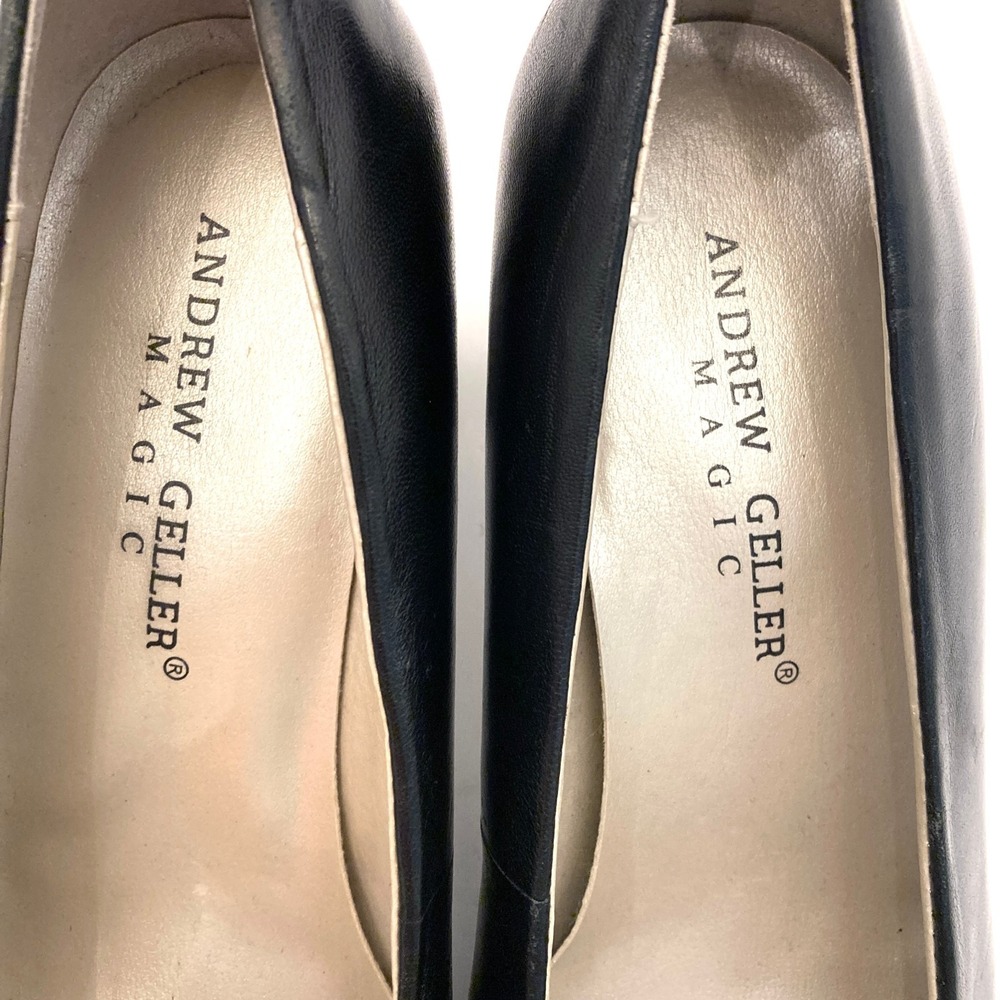 Vtg Andrew Geller Magic Maestro Heels Pumps Womens 7 Black Leather Square Toe - Picture 9 of 9